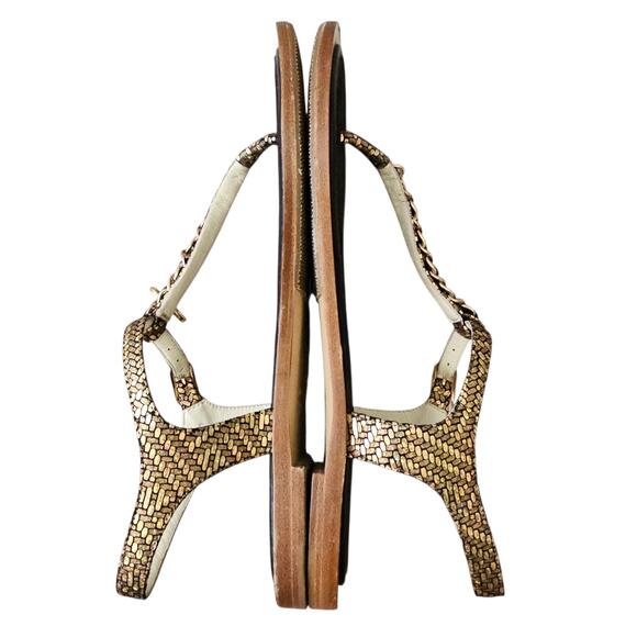 Chanel CC Chain Thong Fantasy Goatskin Sandal Black Gold Size 37.5 C US 6.5 7 - Picture 7 of 14